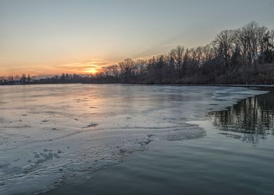 Frozen Lake Winter Sunset