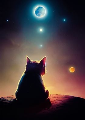 Cat Moon and Stars