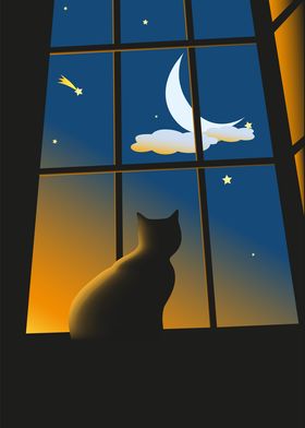 Cat Moon and Stars