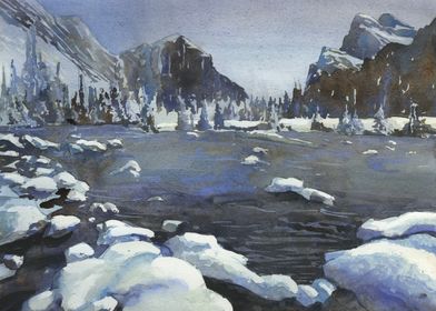 Snowy landscape artwork