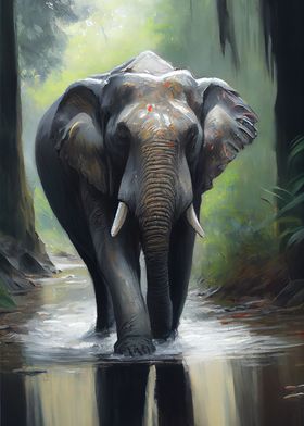 Asian Elephant Oil Paint