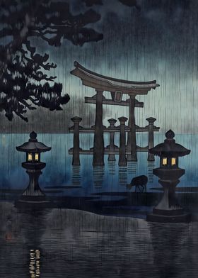 Ukiyo e Rain at Miyajima