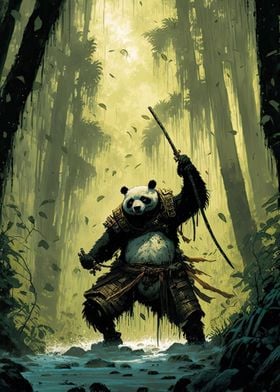 Samurai Panda in a Stream