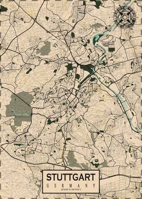 Stuttgart City Map Vintage