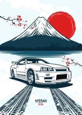 Nissan Skyline GTR R34' Poster, picture, metal print, paint by Pixaverse, Displate