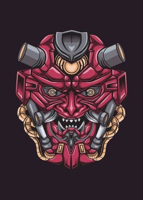 Angry mecha head mascot