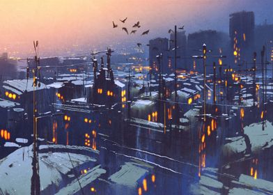 Winter Cyberpunk City
