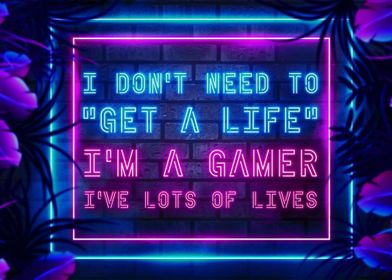 Funny Gamer Neon Quote