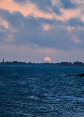 Vintage sunset over sea