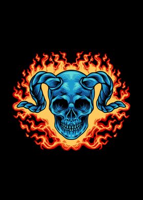 devil skull head on fire