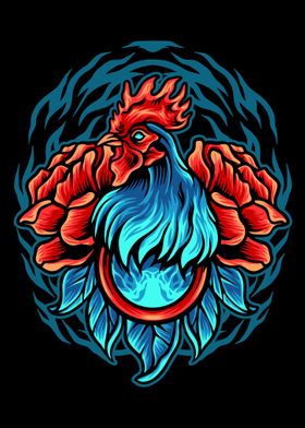 Rooster with rose