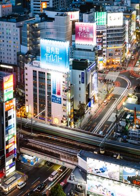 Tokyo at night aerial view