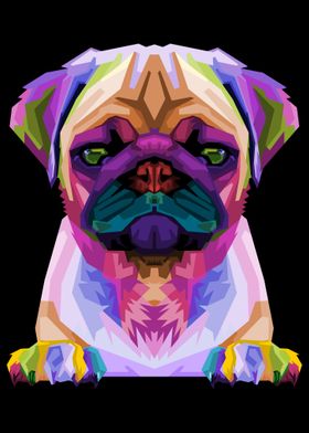 Cute pug on geometric