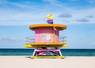 Pink lifeguard tower Miami