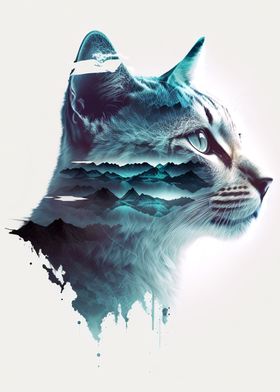 Cat Art Mountains Cats