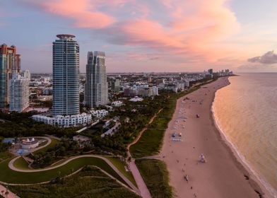Miami Beach sunset aerial