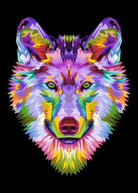 Colorful wolf head