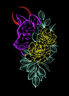 Neon Retro Wolf