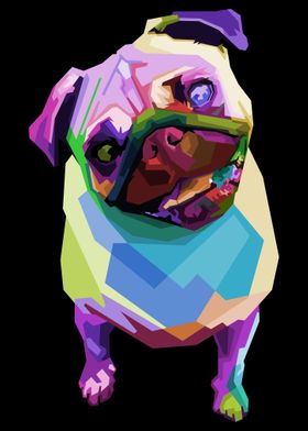 Cute pug on geometric