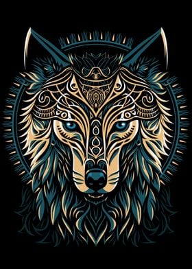 Tribal golden shield wolf