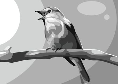 Grayscale Cute Bird Poster