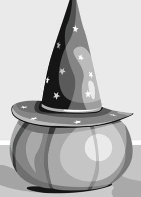 Pumpkin Hat Grayscale Art