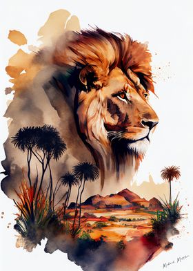 Lion Head over landscape