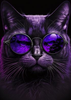 Purple Cat With Glasses