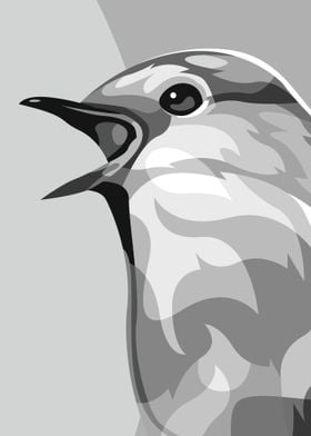 Grayscale Cute Head Bird 1