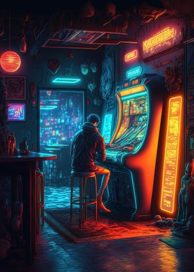 Futuristic man at a arcade