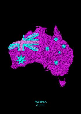 Australia Neon Map Flag