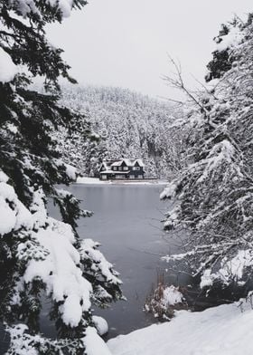 Cabin in snow Country