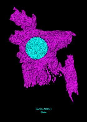 Bangladesh Neon Map Flag