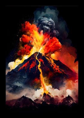 Volcanic Eruption Watercol