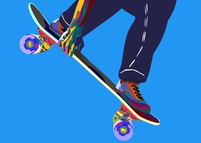 Skateboard jump in pop art