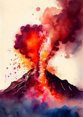 Volcanic Eruption Watercol