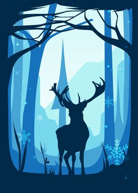 Winter Forest Deer Poster