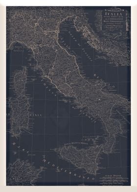 Vintage old map of Italy