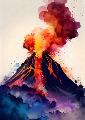 Volcanic Eruption Watercol