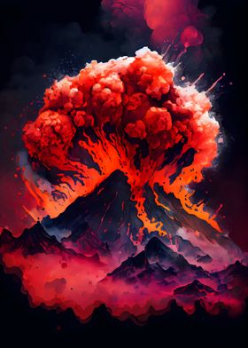 Volcanic Eruption Watercol