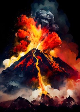 Volcanic Eruption Watercol