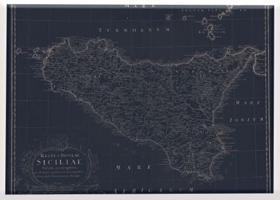 Vintage old Map of Sicily