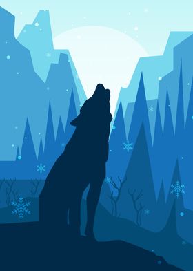Howling Winter Wolf Poster