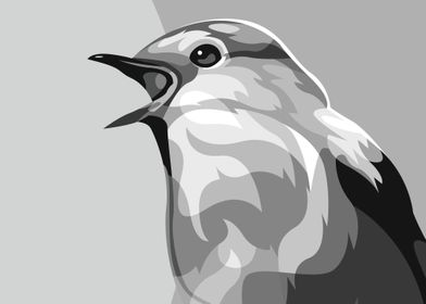 Grayscale Cute Bird Vector