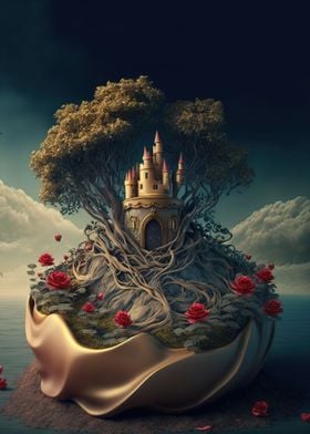 Fantasy castle with roots