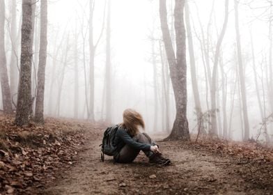 Girl in Misty Woods