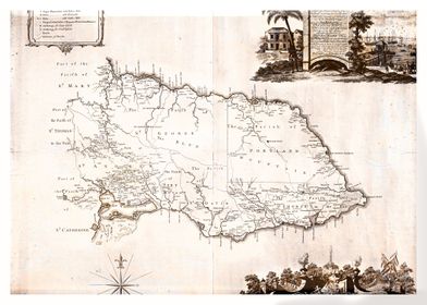 Old vintage map of Jamaica