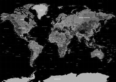Black Topographic WorldMap