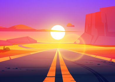 Desert Road Sunset