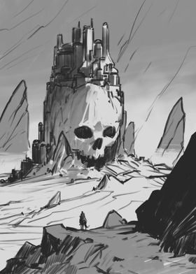 City on a rock skull